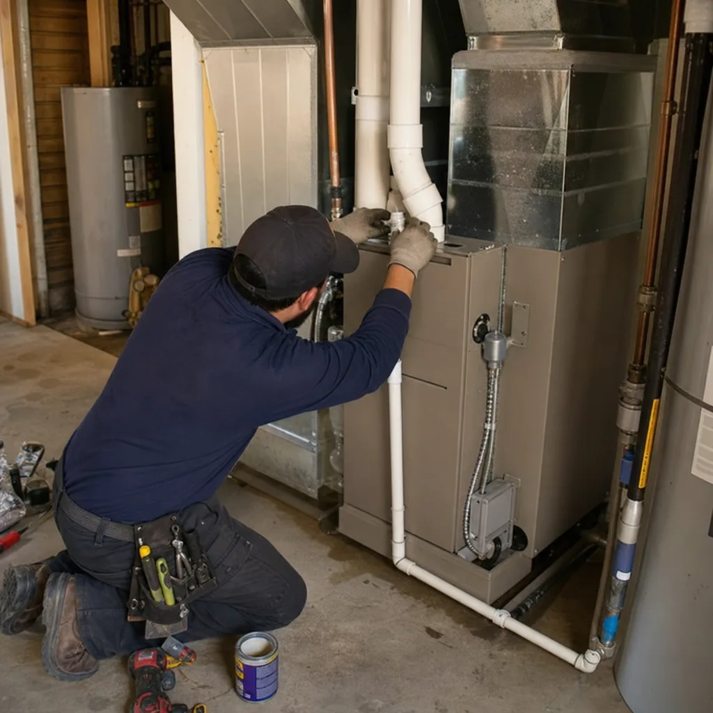 HVAC technician performing professional furnace repair and maintenance